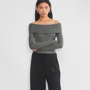 Aritzia Babaton Gray Heathered Off The Shoulder Knit Top - L